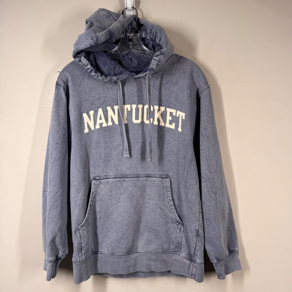 ACKWEAR Nantucket Graphic Hoodie Faded Blue Vintage Stone Wash Sweatshirt Sz XS